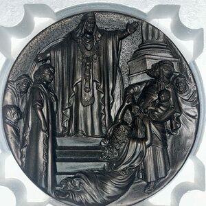 Rhodes Studios Fused Bronze Plate Treasures of Doré Bible Judgement of Solomon